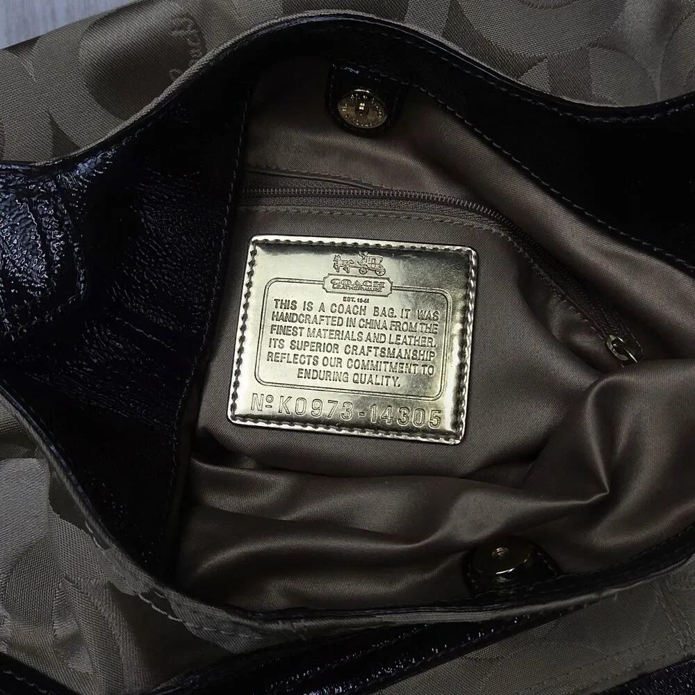 Coach Madison 14305 Signature Op Art Brown Sateen Maggie Carryall Shoulder Purse